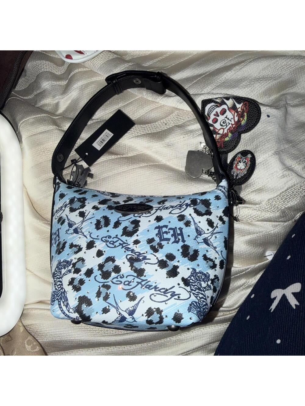 Ed Hardy Bag rhinestone decorations on one side adjustable strap